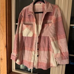 Plaid Button-Up Shacket in Pink and White